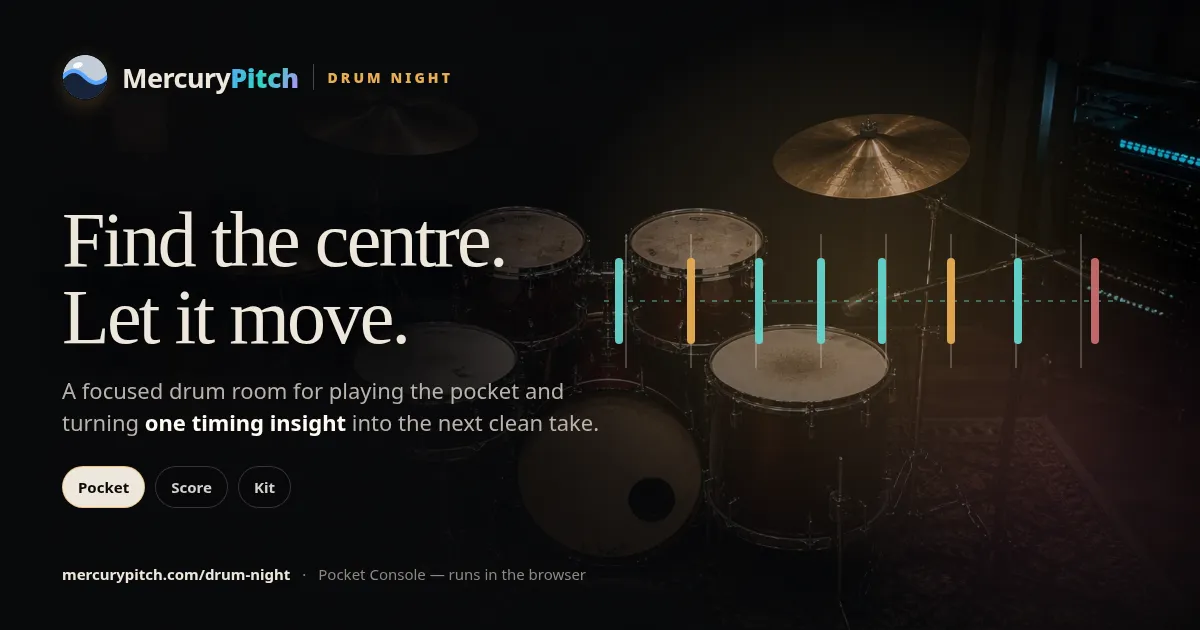The MercuryPitch share card for mercurypitch.com/drum-night: Drum Night · Find the center
