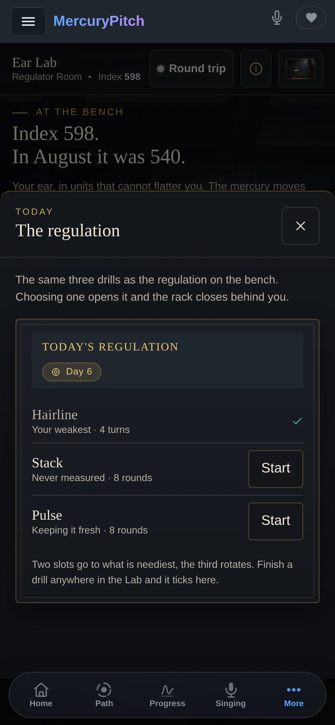 Ear Lab on a phone: today’s regulation, three short drills picked for the ear, the first one finished.